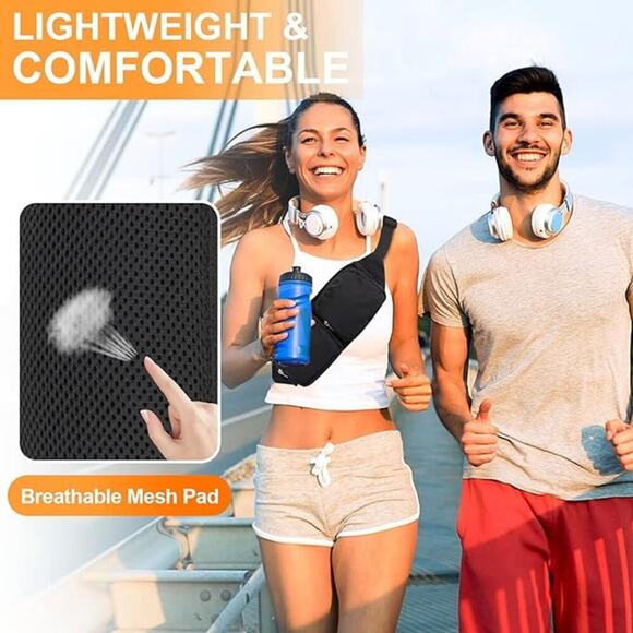 Women & Men Large Waist Bag Hip Bum Crossbody Bag with 5-Zipper Pockets (Black) - Picture 3 of 7